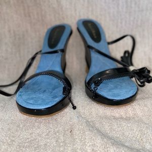Blue wrap up heels